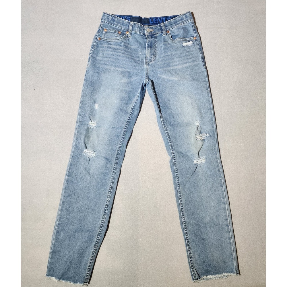 Levi's 502 Girls Juniors 16 Regular 28x30 Distressed Tapered Light Wash Jeans